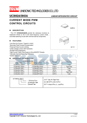 UC3842AL-S08-R datasheet - CURRENT MODE PWM CONTROL CIRCUITS