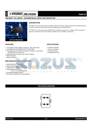 PSM712-12V datasheet - 600 WATT TVS ARRAY - ASYMMETRICAL DATA LINE PROTECTOR