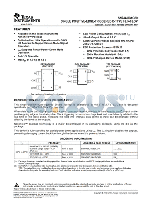 SN74AUC1G80 datasheet - SINGLE POSITIVE-EDGE-TRIGGERED D-TYPE FLIP-FLOP