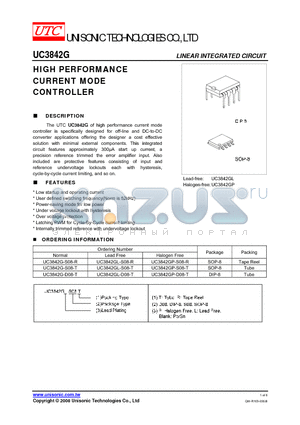 UC3842GL-D08-T datasheet - HIGH PERFORMANCE CURRENT MODE CONTROLLERS