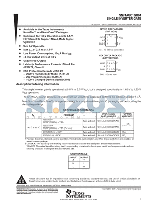 SN74AUC1GU04 datasheet - SINGLE INVERTER GATE