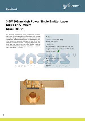 SEC3-808-01 datasheet - 3.5W 808nm High Power Single Emitter Laser Diode on C-mount