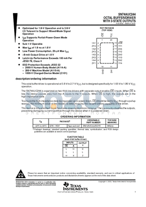 SN74AUC244RGYRG4 datasheet - OCTAL BUFFER/DRIVER WITH 3-STATE OUTPUTS