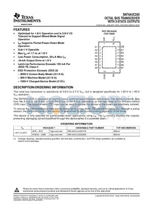 SN74AUC245ZQNR datasheet - OCTAL BUS TRANSCEIVER WITH 3 STATE OUTPUTS