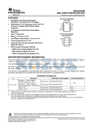 SN74AUC2G02YEPR datasheet - DUAL 2-INPUT POSITIVE-NOR GATE