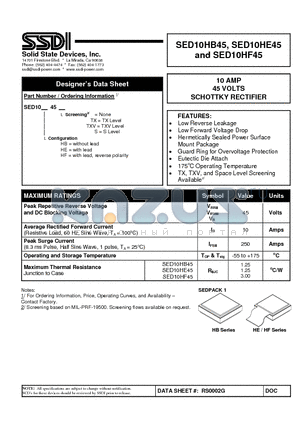 SED10HB45 datasheet - SCHOTTKY RECTIFIER