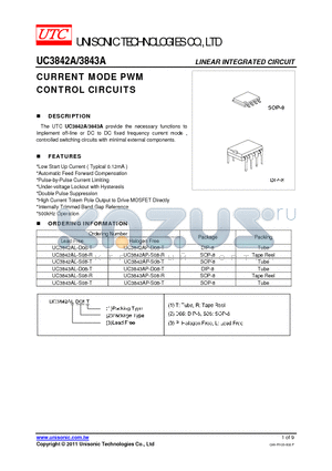 UC3843AL-S08-R datasheet - CURRENT MODE PWM CONTROL CIRCUITS