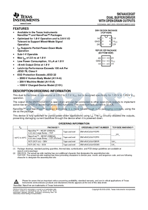 SN74AUC2G07 datasheet - DUAL BUFFER/DRIVER WITH OPEN-DRAIN OUTPUTS