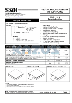 SED120LB100 datasheet - 120 A / 100 V Schottky Rectifier