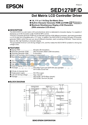 SED1278DOB datasheet - Dot Matrix LCD Controller Driver