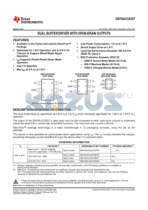 SN74AUC2G07YZPR datasheet - DUAL BUFFER/DRIVER WITH OPEN-DRAIN OUTPUTS
