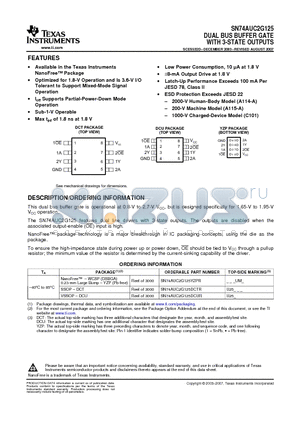 SN74AUC2G125YZPR datasheet - DUAL BUS BUFFER GATE WITH 3-STATE OUTPUTS