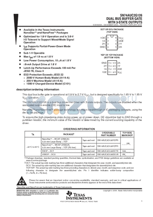 SN74AUC2G126YZPR datasheet - DUAL BUS BUFFER GATE WITH 3-STATE OUTPUTS