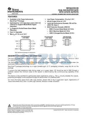 SN74AUC2G126YZPR datasheet - DUAL BUS BUFFER GATE WITH 3-STATE OUTPUTS