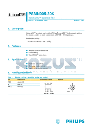 PSMN005-30K datasheet - TrenchMOS logic level FET