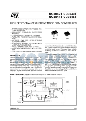 UC3843T datasheet - HIGH PERFORMANCE CURRENT MODE PWM CONTROLLER