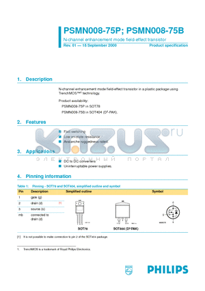 PSMN008-75B datasheet - N-channel enhancement mode field-effect transistor