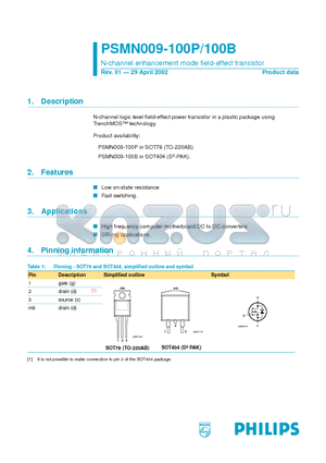 PSMN009-100P datasheet - N-channel enhancement mode field-effect transistor