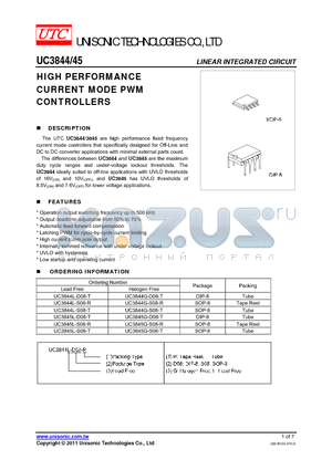 UC3844 datasheet - HIGH PERFORMANCE CURRENT MODE PWM CONTROLLERS