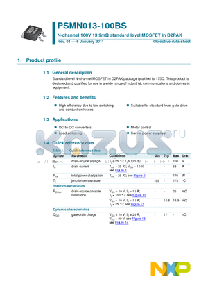 PSMN013-100BS datasheet - N-channel 100V 13.9mY standard level MOSFET in D2PAK