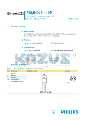 PSMN015-110P datasheet - TrenchMOS Standard level FET