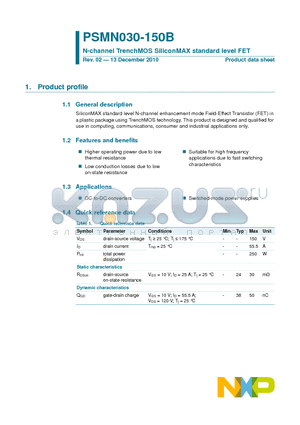 PSMN030-150B datasheet - N-channel TrenchMOS SiliconMAX standard level FET