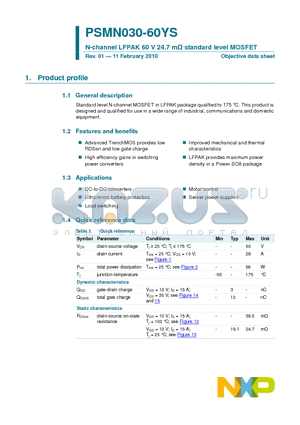 PSMN030-60YS datasheet - N-channel LFPAK 60 V 24.7 mY standard level MOSFET