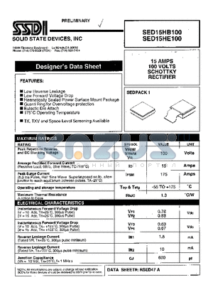 SED15HB100 datasheet - SCHOTTKY RECTIFIER