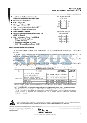 SN74AUC2G66DCTR datasheet - DUAL BILATERAL ANALOG SWITCH