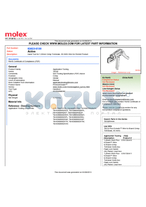 TM-638000029DE datasheet - Hand Tool for 1.20mm Crimp Terminals, 30 AWG Wire for Reeled Product