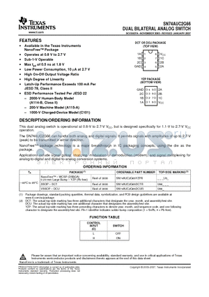 SN74AUC2G66DCTRE4 datasheet - DUAL BILATERAL ANALOG SWITCH