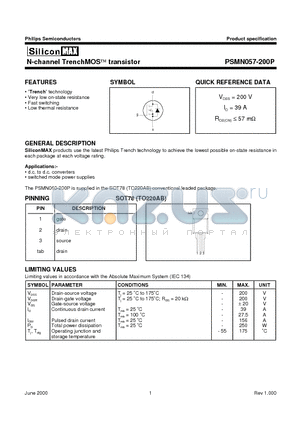 PSMN057-200P datasheet - N-channel TrenchMOS transistor