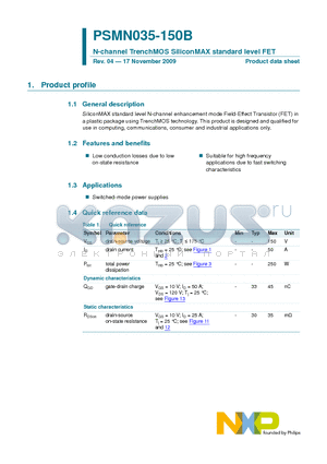 PSMN035-150B datasheet - N-channel TrenchMOS SiliconMAX standard level FET