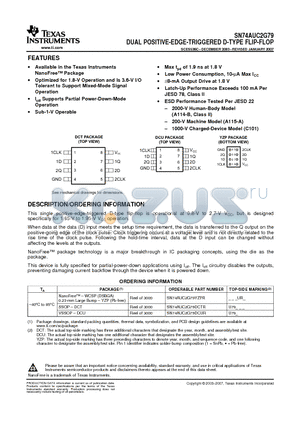 SN74AUC2G79DCTRE4 datasheet - DUAL POSITIVE-EDGE-TRIGGERED D-TYPE FLIP-FLOP