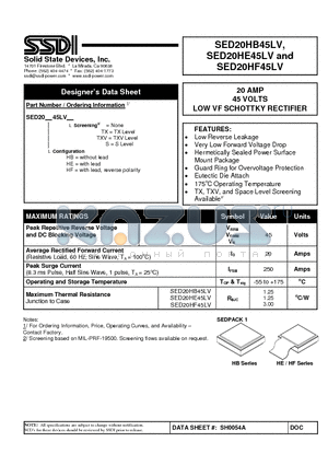 SED20HE45LV datasheet - LOW VF SCHOTTKY RECTIFIER