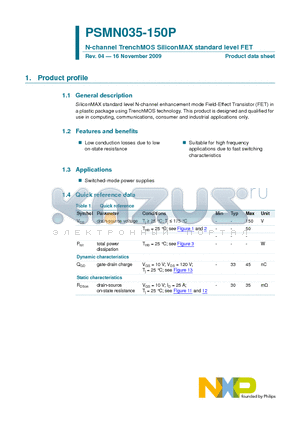 PSMN035-150P datasheet - N-channel TrenchMOS SiliconMAX standard level FET