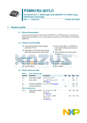 PSMN1R2-30YLC datasheet - N-channel 30 V 1.25mY logic level MOSFET in LFPAK using NextPower technology