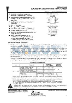 SN74AUC2G80YZPR datasheet - DUAL POSITIVE-EDGE-TRIGGERED D-TYPE FLIP-FLOP