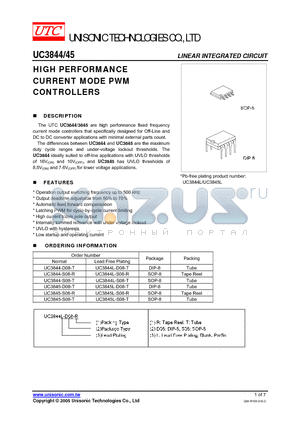 UC3844L-S08-T datasheet - HIGH PERFORMANCE CURRENT MODE PWM CONTROLLERS