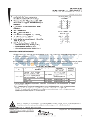 SN74AUC2G86DCTR datasheet - DUAL 2-INPUT EXCLUSIVE-OR GATE