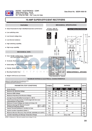 SEDR-1600-1B datasheet - 16 AMP SUPER-EFFICIENT RECTIFIERS