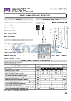 SEDR-1600C-2B datasheet - 16 AMP SUPER-EFFICIENT RECTIFIERS