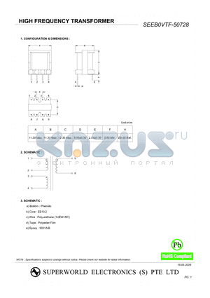 SEEB0VTF-50728 datasheet - HIGH FREQUENCY TRANSFORMER