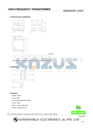 SEEB3HSF-10351 datasheet - HIGH FREQUENCY TRANSFORMER