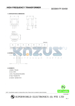 SEEB6VTF-50458 datasheet - HIGH FREQUENCY TRANSFORMER