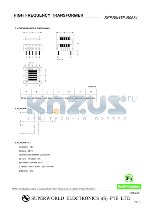 SEEB9HTF-50681 datasheet - HIGH FREQUENCY TRANSFORMER