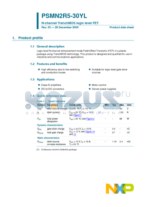 PSMN2R5-30YL_09 datasheet - N-channel TrenchMOS logic level FET