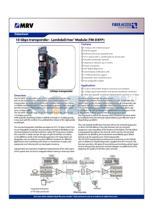 TM-DXFP8T datasheet - 10 Gbps transponder - LambdaDriver^ Module (TM-DXFP)