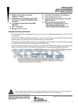 SN74AUC32244ZKER datasheet - 32-BIT BUFFER/DRIVER WITH 3-STATE OUTPUTS