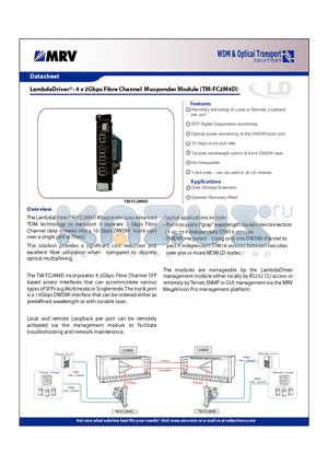 TM-FC2M4D16T datasheet - LambdaDriver 4 x 2Gbps Fibre Channel Muxponder Module (TM-FC2M4D)